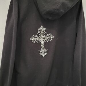 TWISTED HEART Black Hoodie with Silver Embellishment